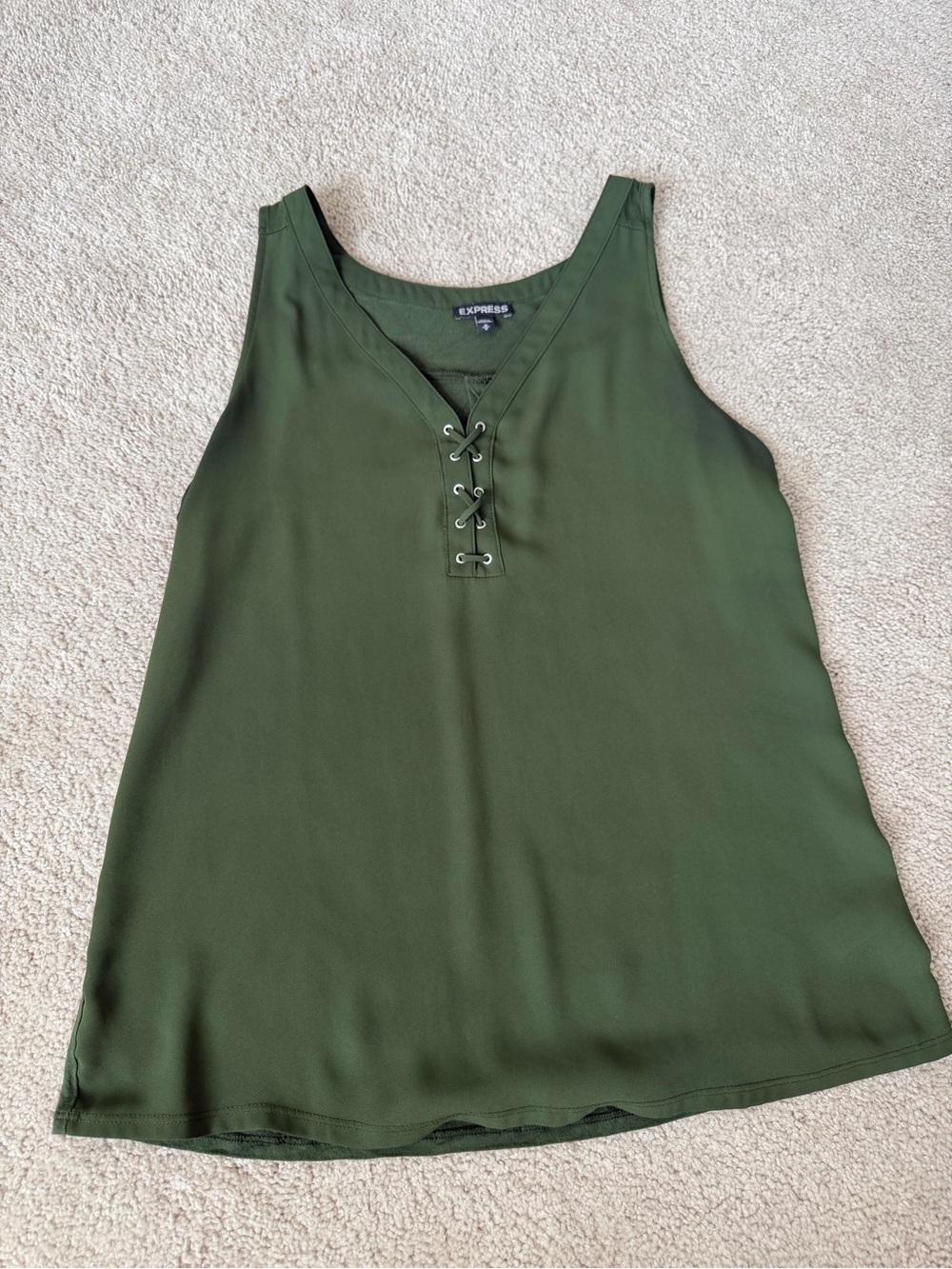 Express Olive Lace-Up V-Neck Tank Top